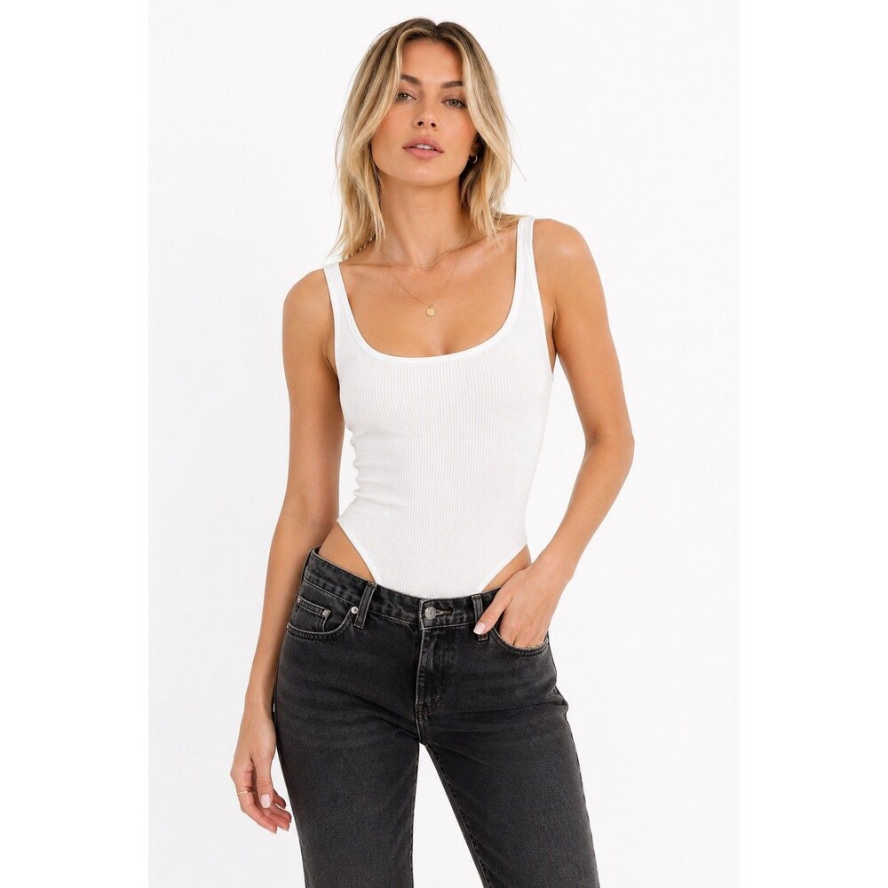 AllSaints Nino Ribbed Bodysuit White Minimalist Chic Capsule Essential Size S